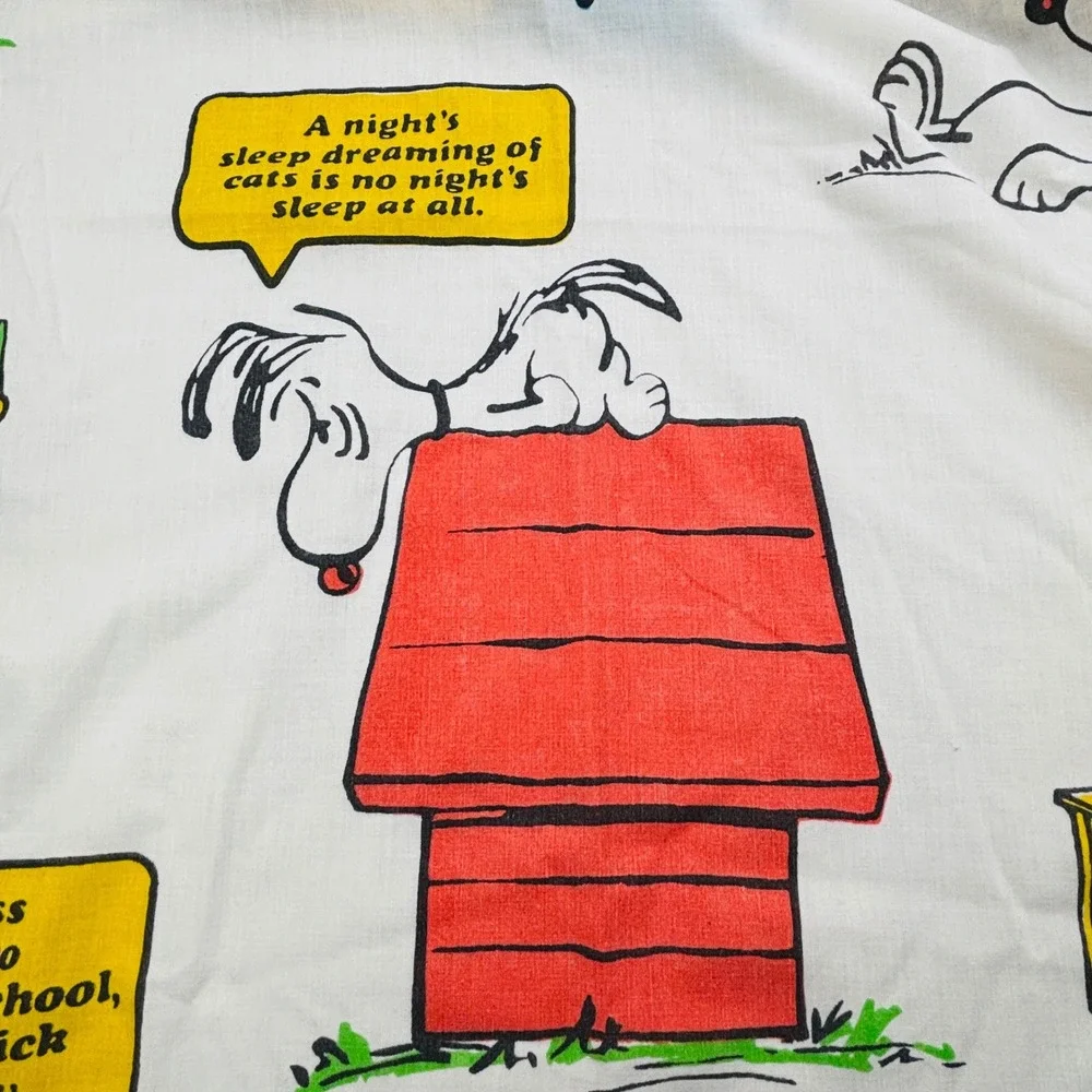 Vintage Peanuts Sleeping Quotes Twin Flat Sheet‎ JCPenney 1971 Snoopy Charlie